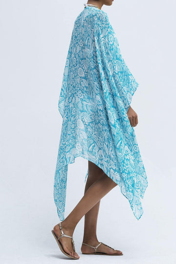Moss Rose Birdy Aqua Print Kimono